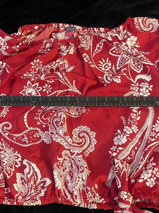 Vince Camuto Red Paisley Off Shoulder Boho Blouse M - Picture 4 of 9
